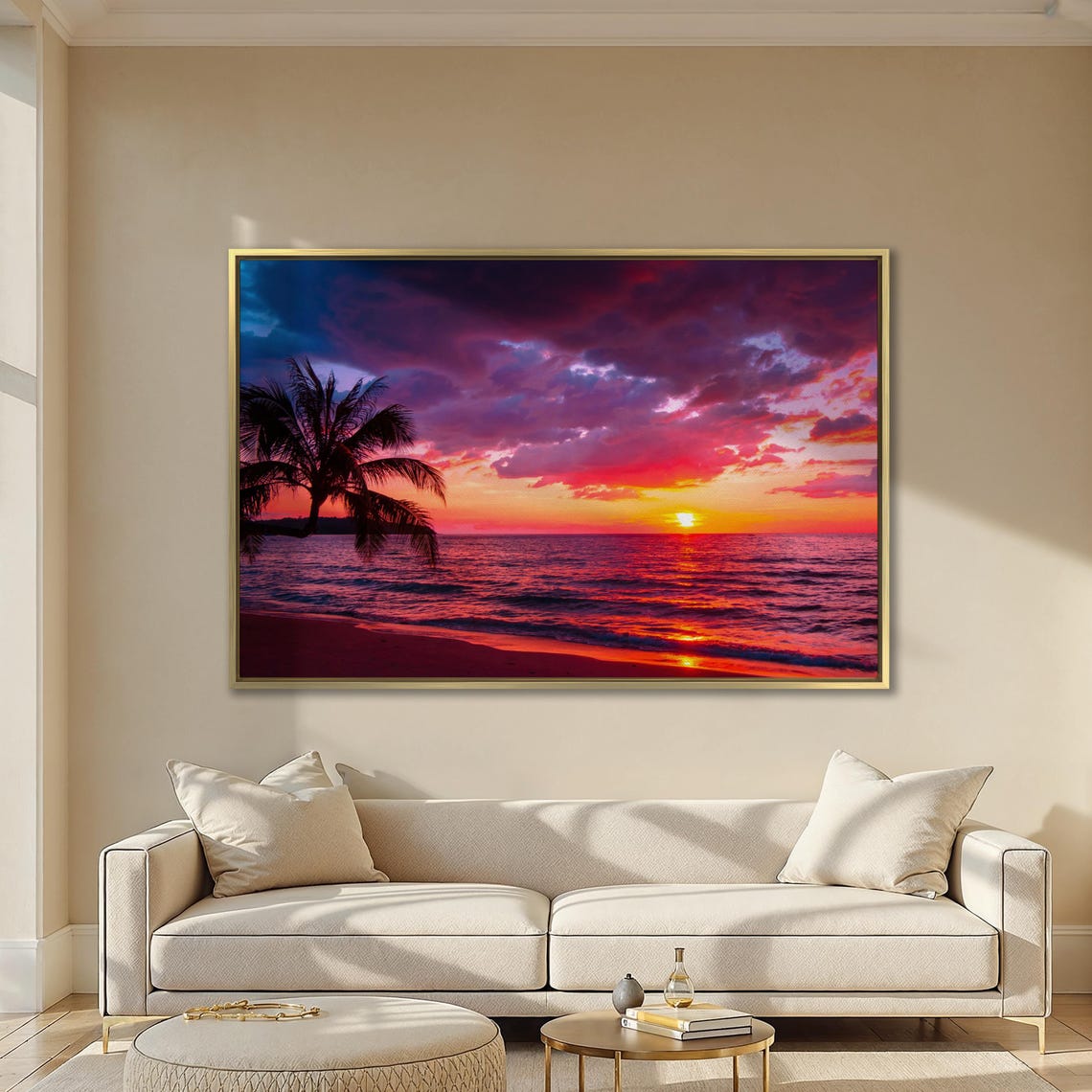 Tropical Beach Sunset Pink Clouds Palm Silhouette Ocean Poster - Image 3