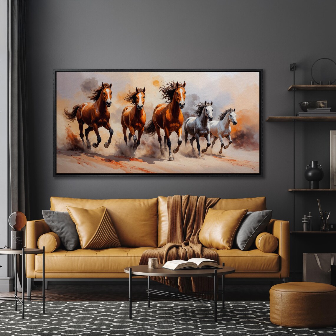 Running Wild Horses Watercolor Galloping Herd Equine Painting Poster - Image 3