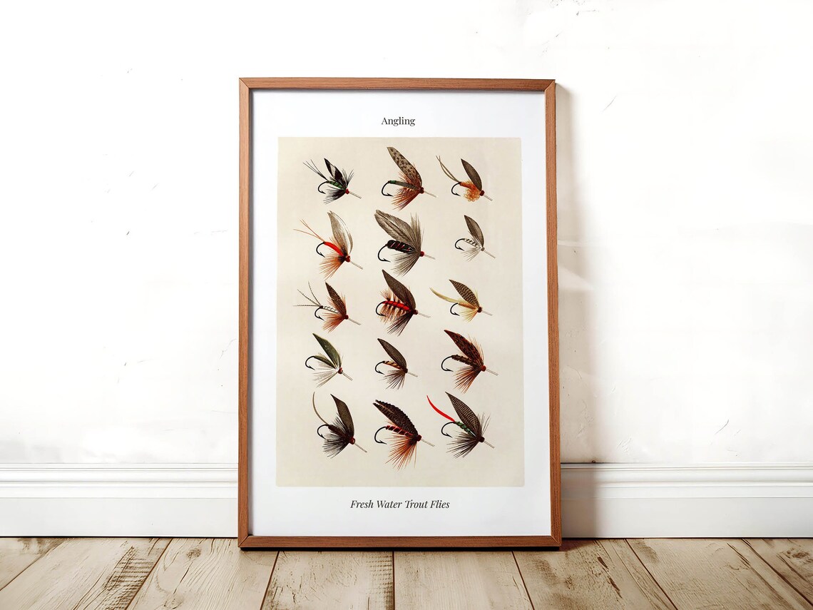 Trout Flies Fishing Print, Vintage Angler Art