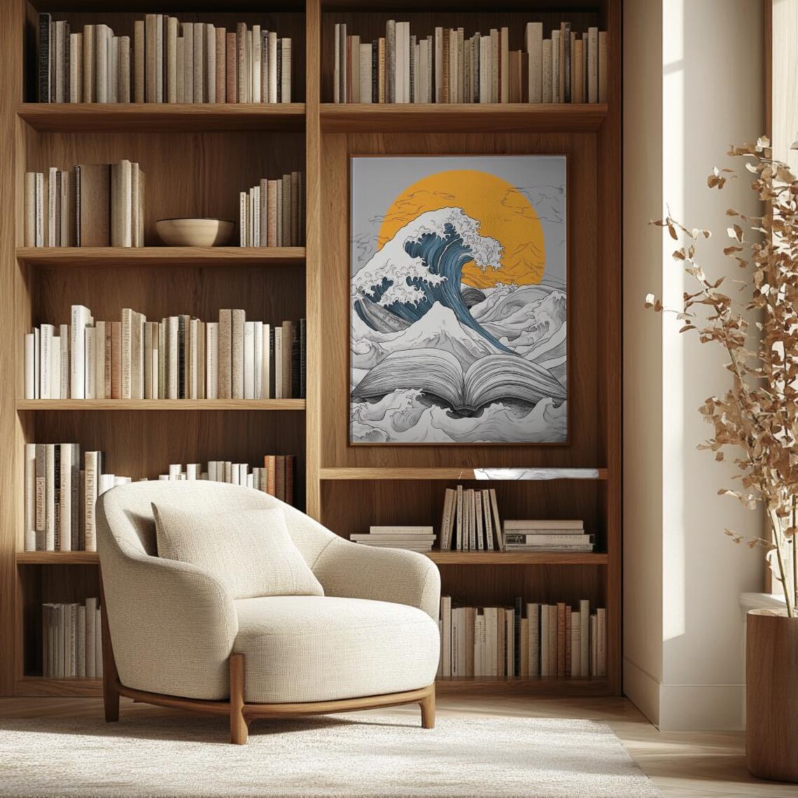 Surreal Literary Wave, Book Lover Study Room Art Print - Image 2