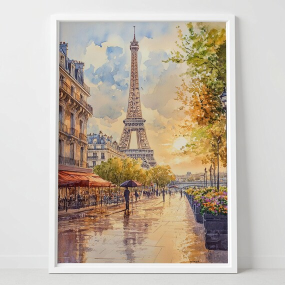 Eiffel Tower Watercolor Print Paris Cityscape Wall Art