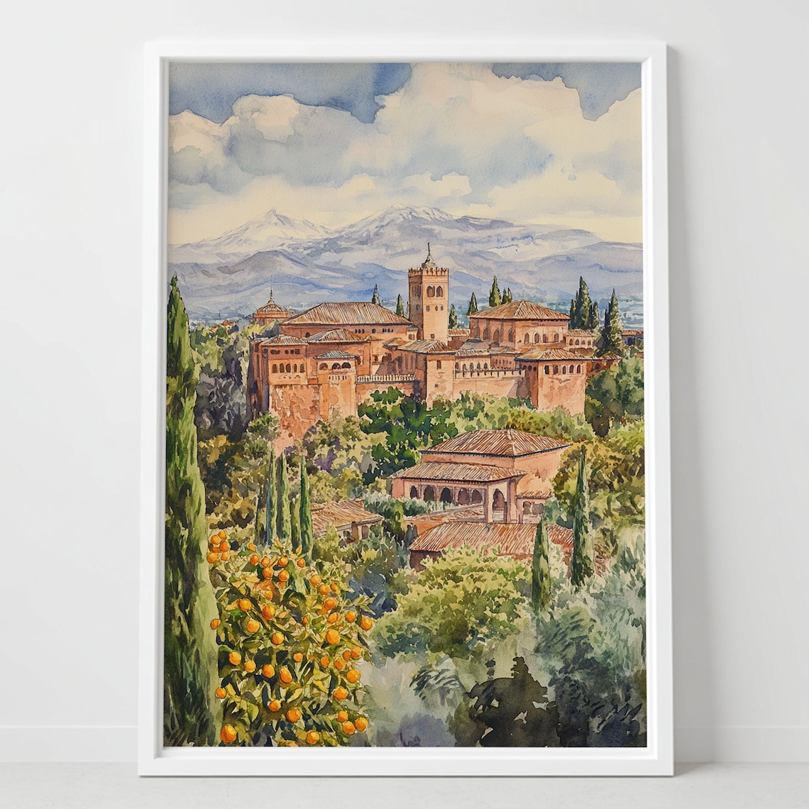 Alhambra Palace Granada Spain Watercolor Sierra Nevada Palace View Poster