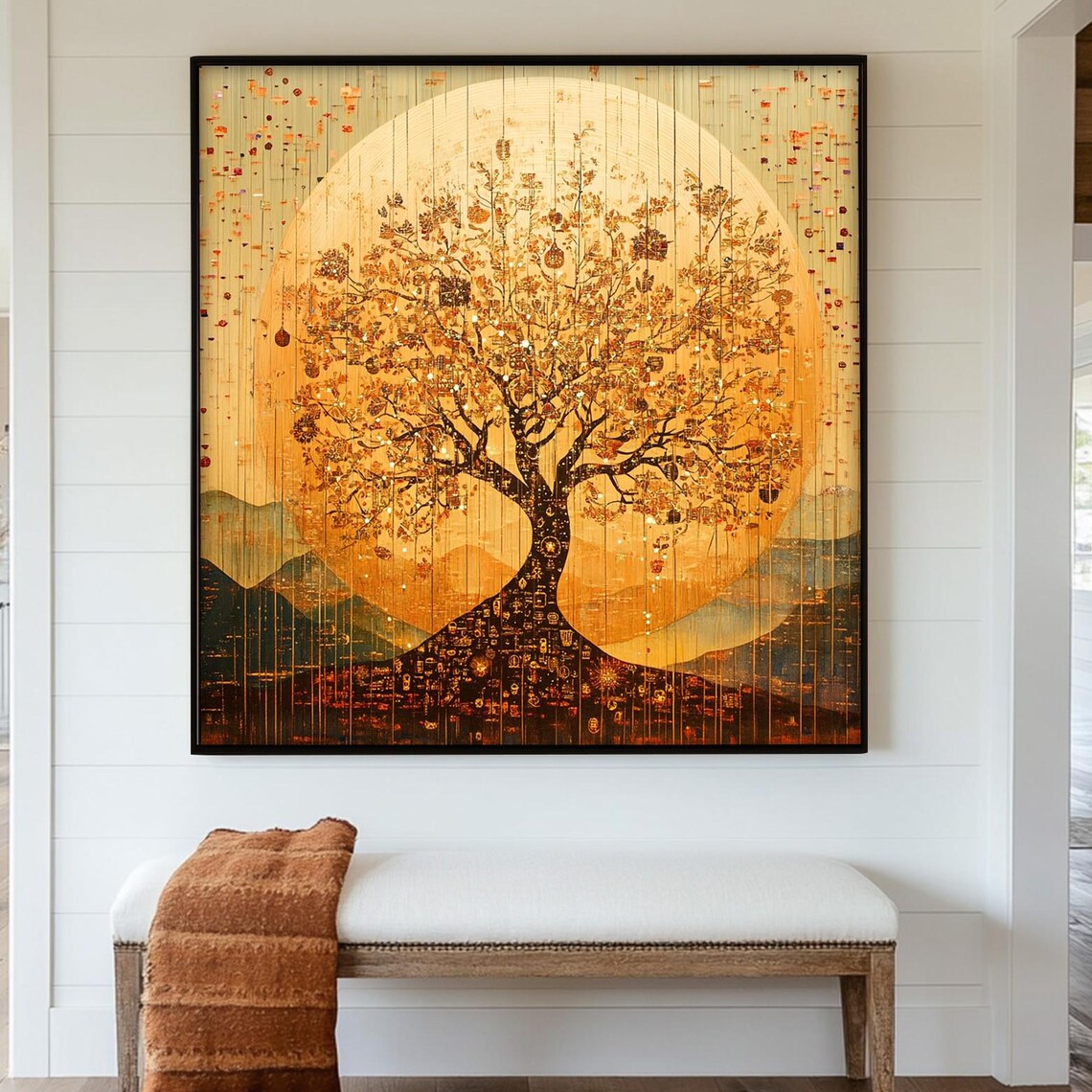 Golden Tree Of Life Oil Painting, Spiritual Nature Artwork