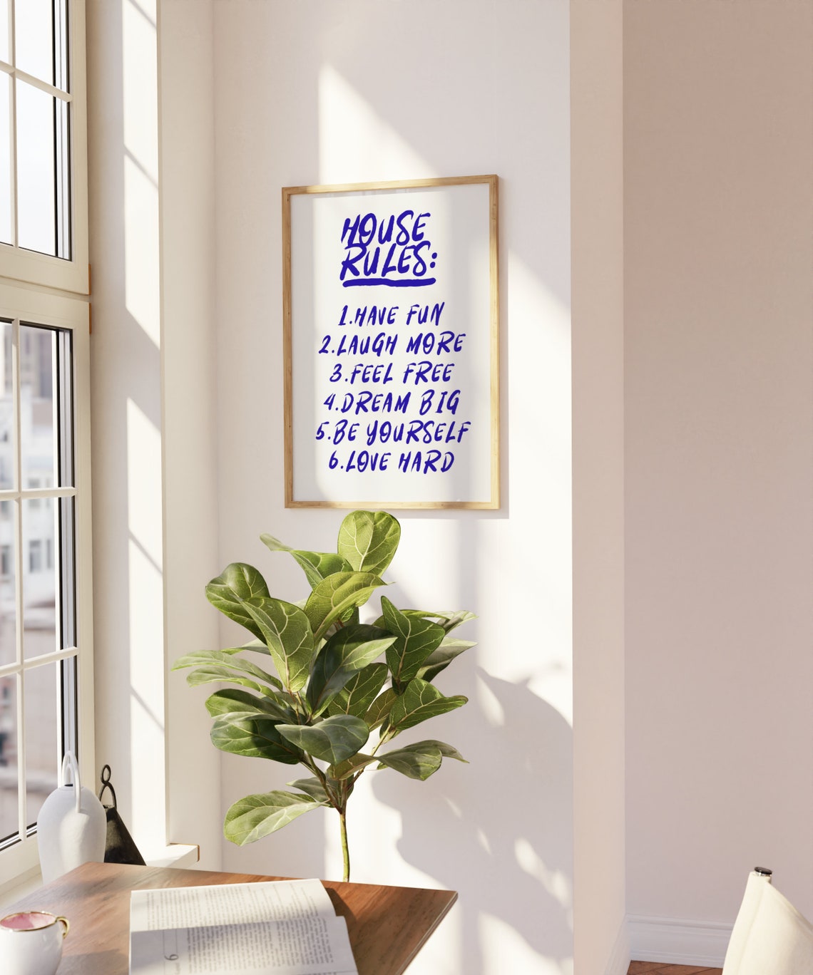 House Rules Blue Brush Lettering Funny Family Home Decor Poster - Image 2