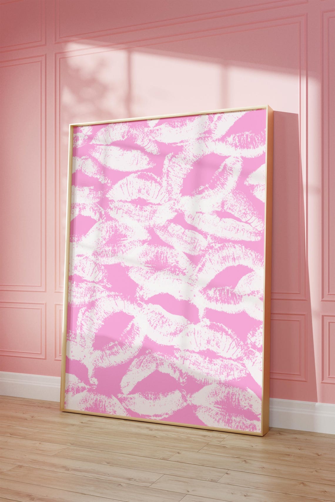 Trendy Lipstick Kiss Print Y2k Funky Wall Art White Light Pink Mouth Kiss Poster Modern Wall Art Print French Kiss Print - Image 3