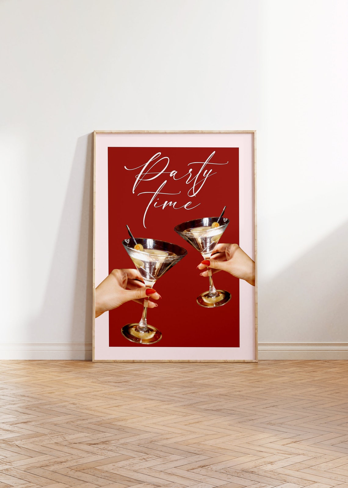 Party Time Fun Martini Quote Red Bar Cart Decor Girly Wall Art - Image 4