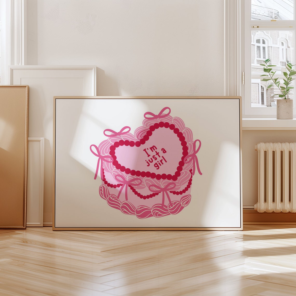 I'm Just a Girl Cute Pink Heart Cake Girly Aesthetic Coquette Wall Art - Image 2
