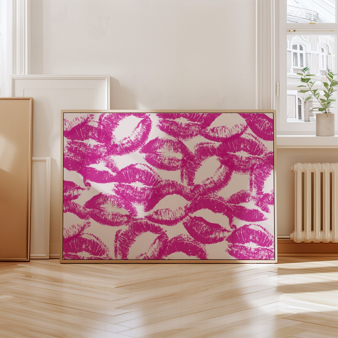 Trendy Lipstick Kisses Print Y2k Funky Wall Art Violet Mouth Kiss Poster Modern Wall Art Horizontal Print French Kiss Print - Image 2