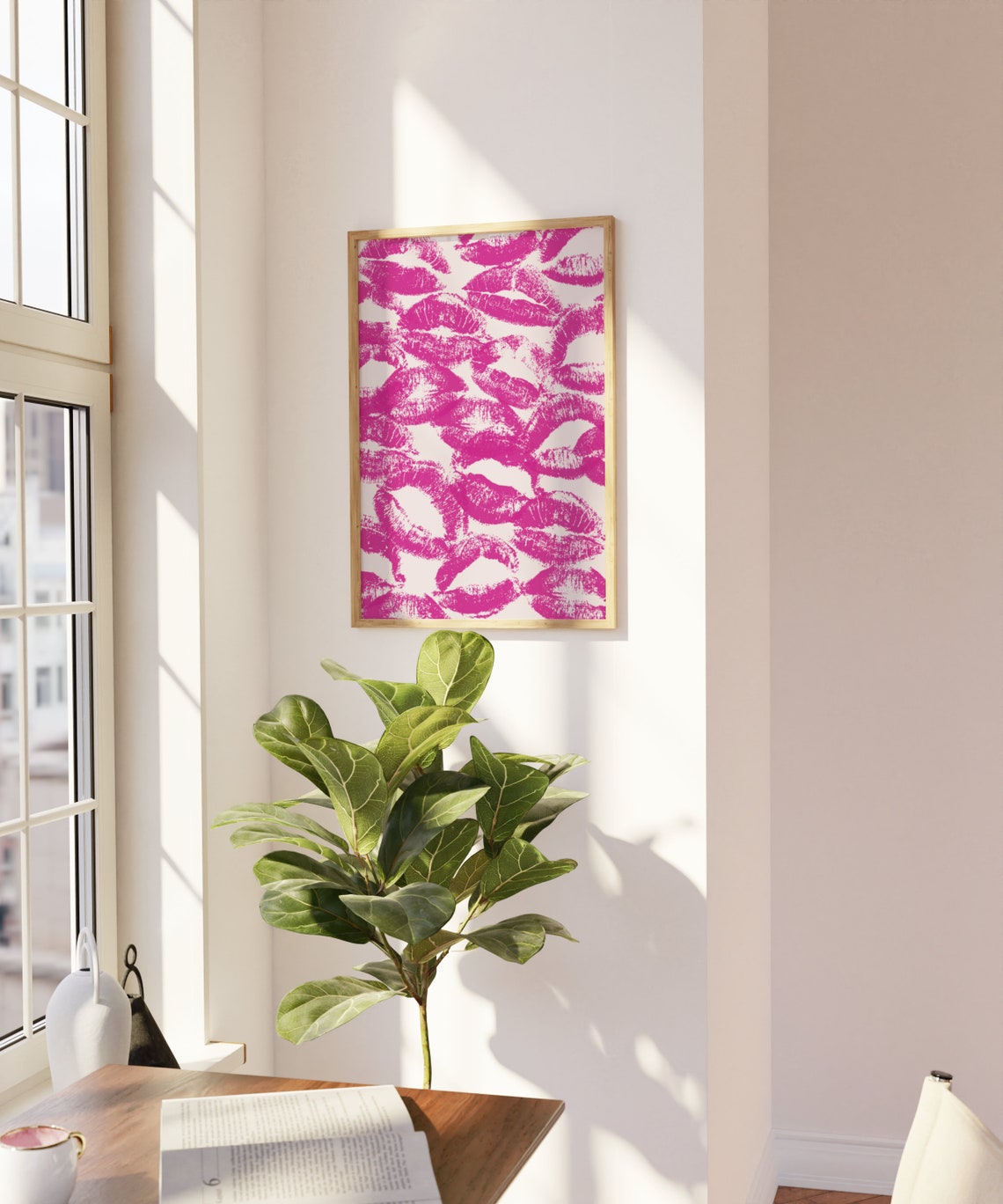 Fuchsia Lipstick Kiss Pattern Funky Y2K Pop Art Wall Decor Poster - Image 3