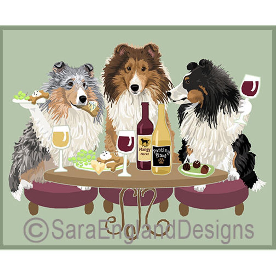 Dogs Wineing Shetland Sheepdog, Dog Lover Poster Print