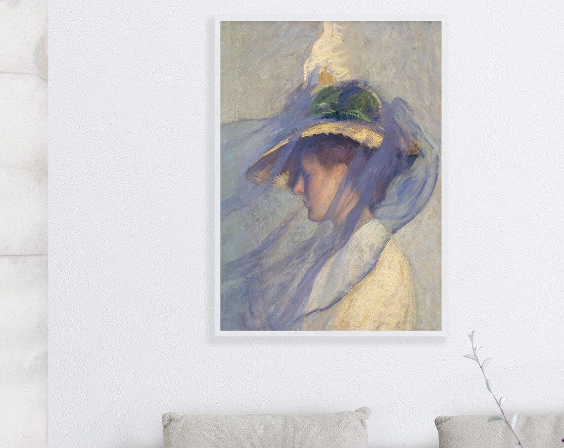 Vintage Portrait of Woman in Blue Veil Art Print - Image 2