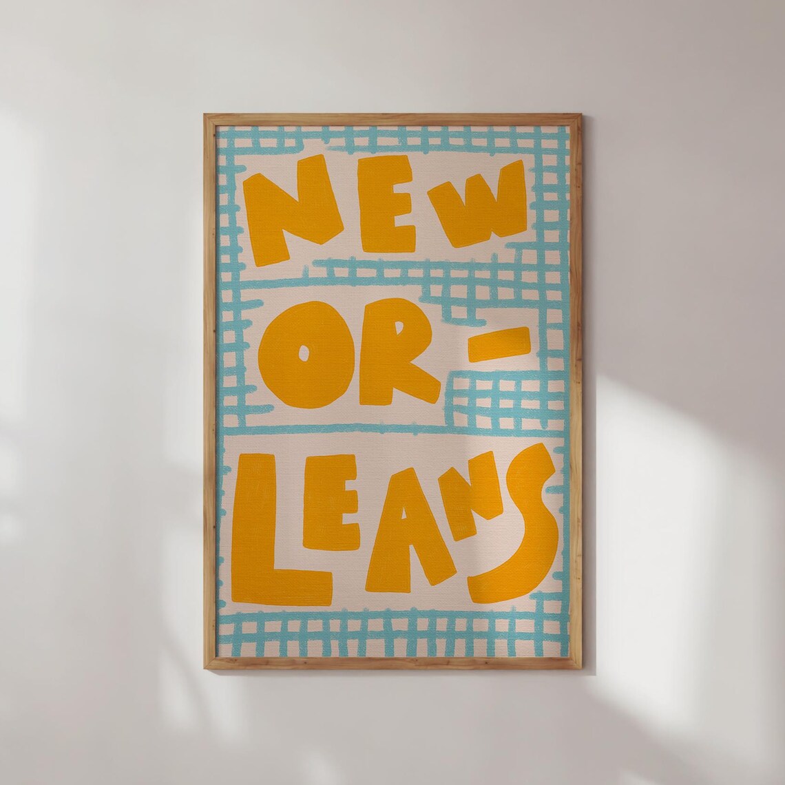 New Orleans Bold Yellow Typography Blue Grid Modern City Name Poster