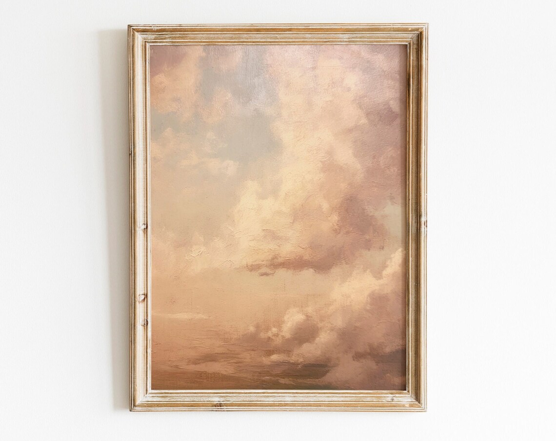 Dreamy Blush Pink Sunset Clouds Vintage Pastel Sky Painting Poster