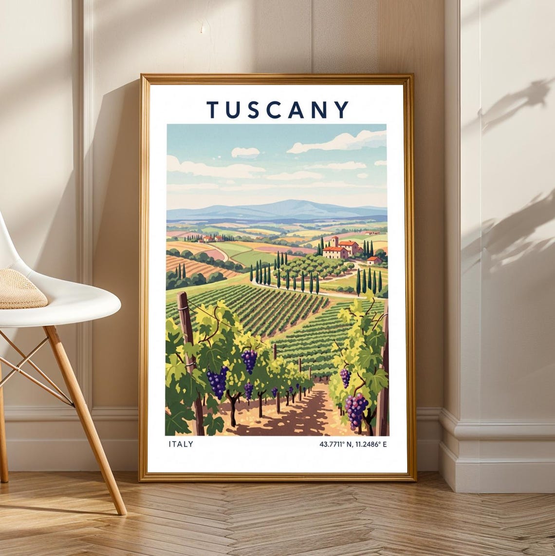 Tuscany Italy Vineyard Grapes Rolling Hills Countryside Travel Poster