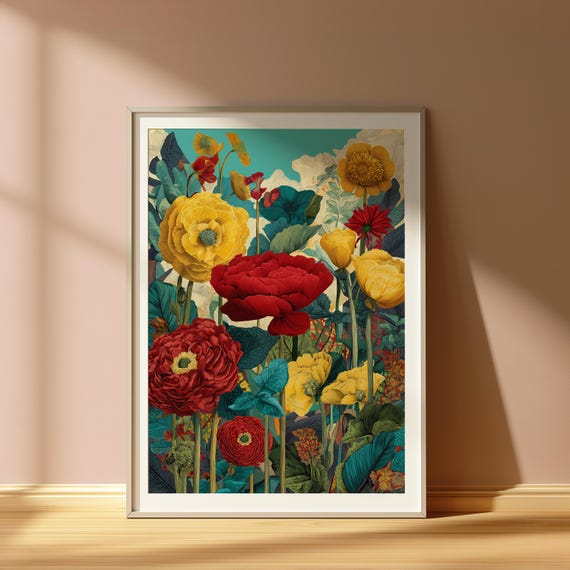 Red And Yellow Poppies Floral Art Print Modern Botanical Home Decor
