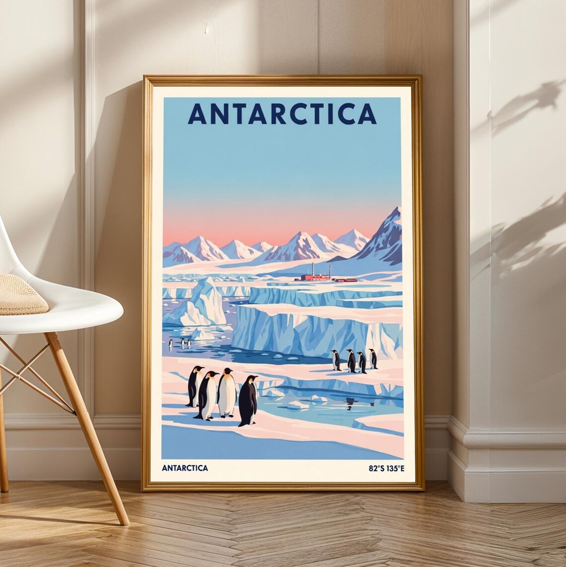 Antarctica Penguins Art Print, Contemporary Travel Poster
