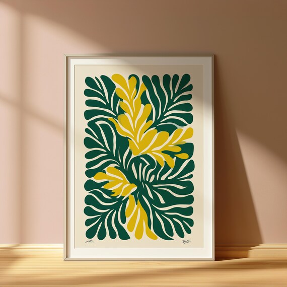 Matisse Inspired Green And Yellow Leaf Abstract Botanical Print