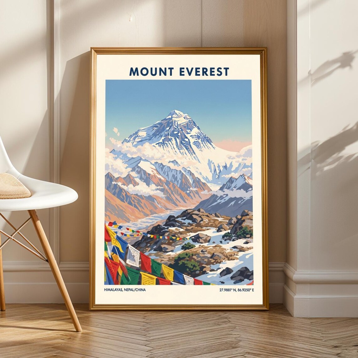 Majestic Mount Everest Nepal Himalayas Snow Peak Retro Travel Poster