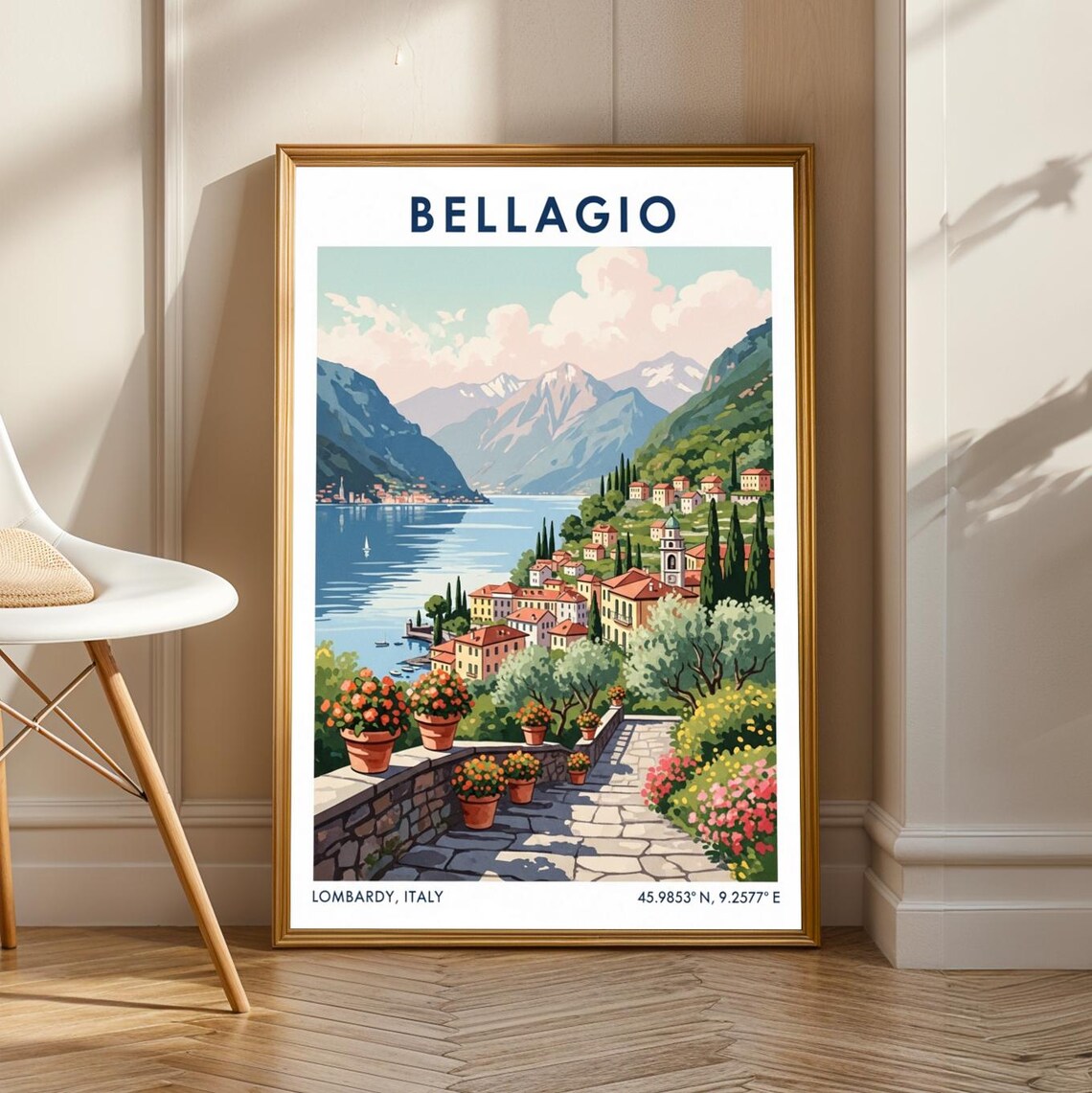 Lake Como Bellagio Vintage Travel Poster, Italian Decor