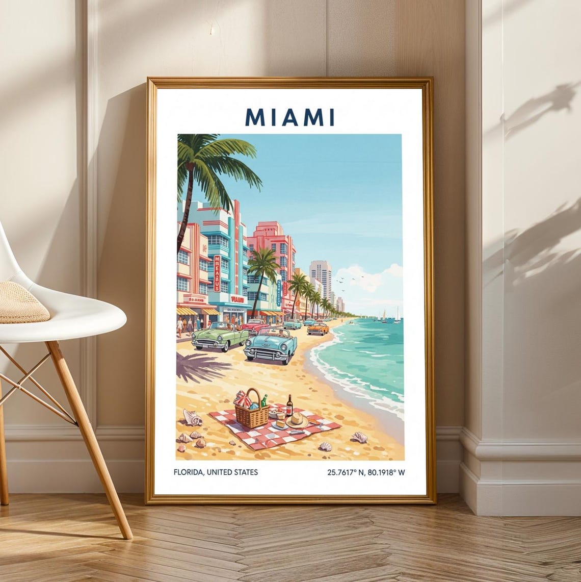 Miami Beach Art Deco Ocean Drive Florida Vintage Travel Poster