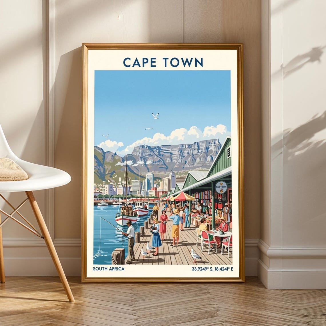 Cape Town Harbor Table Mountain South Africa Vintage Travel Poster