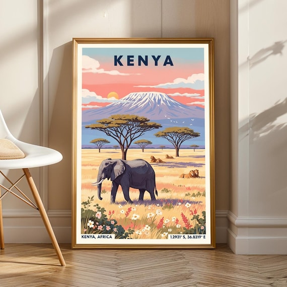 Mount Kilimanjaro Vintage Travel Safari Poster