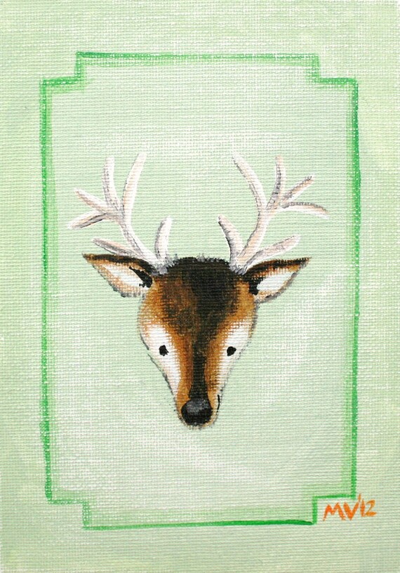 Cute Deer Head Antlers Mint Green Frame Whimsical Nursery Poster