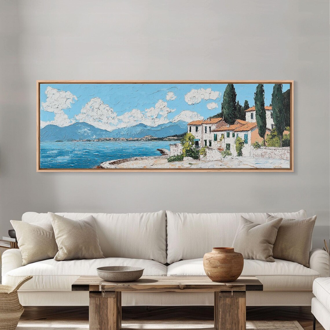 Italian Lake Coastal Villa Cypress Trees Impressionist Oil Travel Poster - Image 5