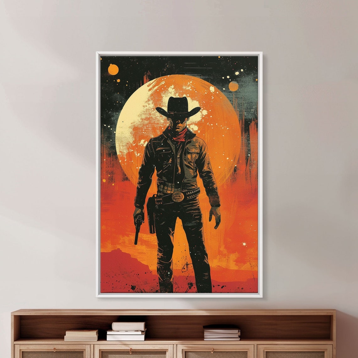 Gunslinger Cowboy Giant Moon Western Silhouette Vintage Art Poster - Image 5