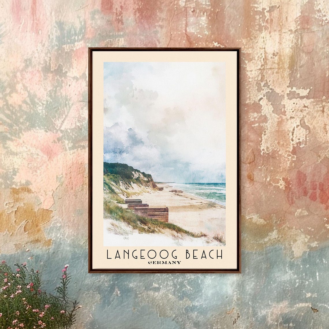 Langeoog Beach Germany North Sea Dunes Cloudy Sky Watercolor Poster - Image 4