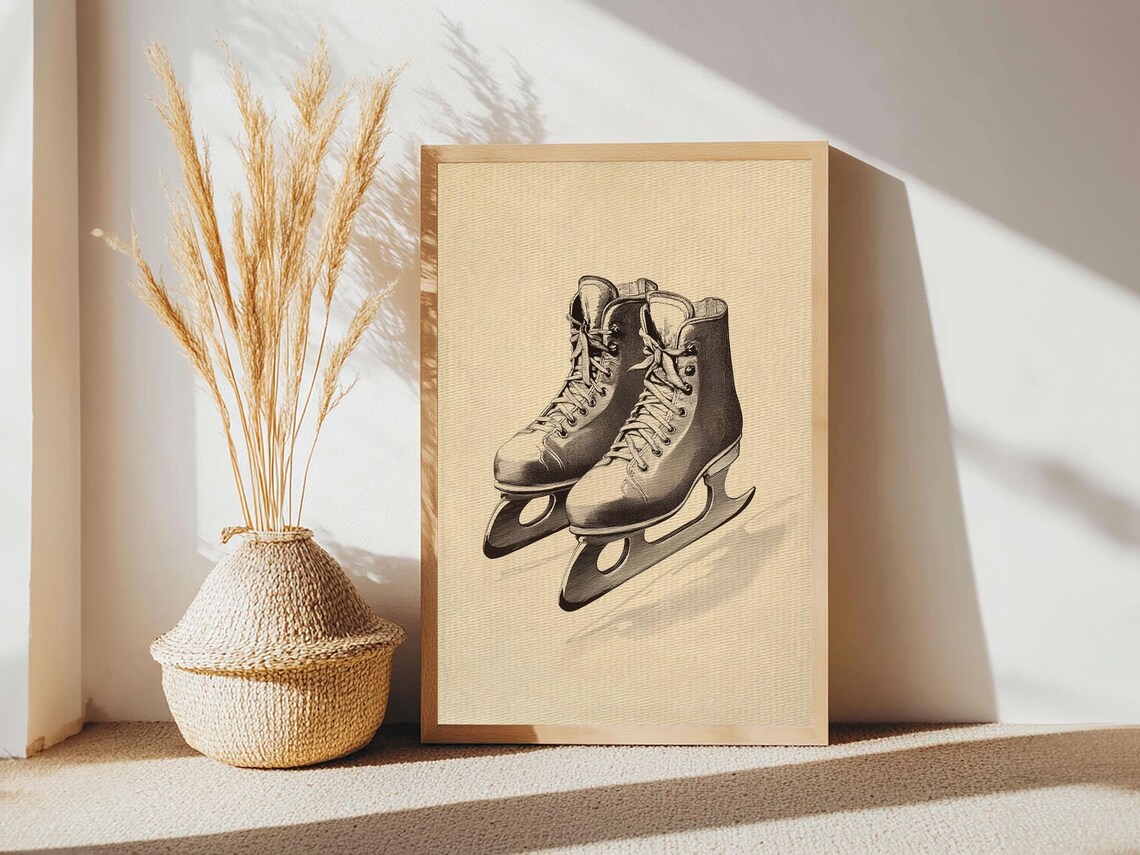 Vintage Ice Skates Sepia Sketch Minimalist Winter Sports Poster Print - Image 3