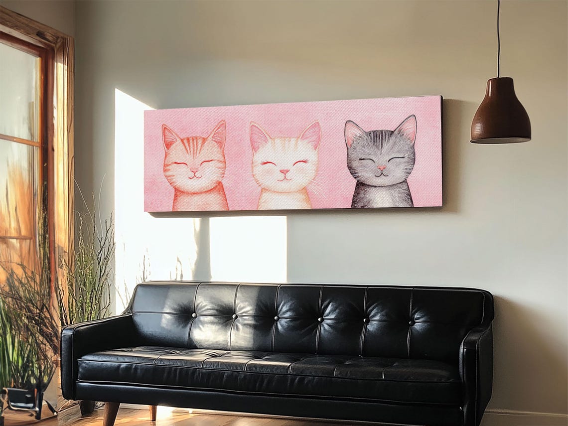 Three Smiling Cats Pink Whimsical Cat Portrait Cute Kittens Poster - Image 6