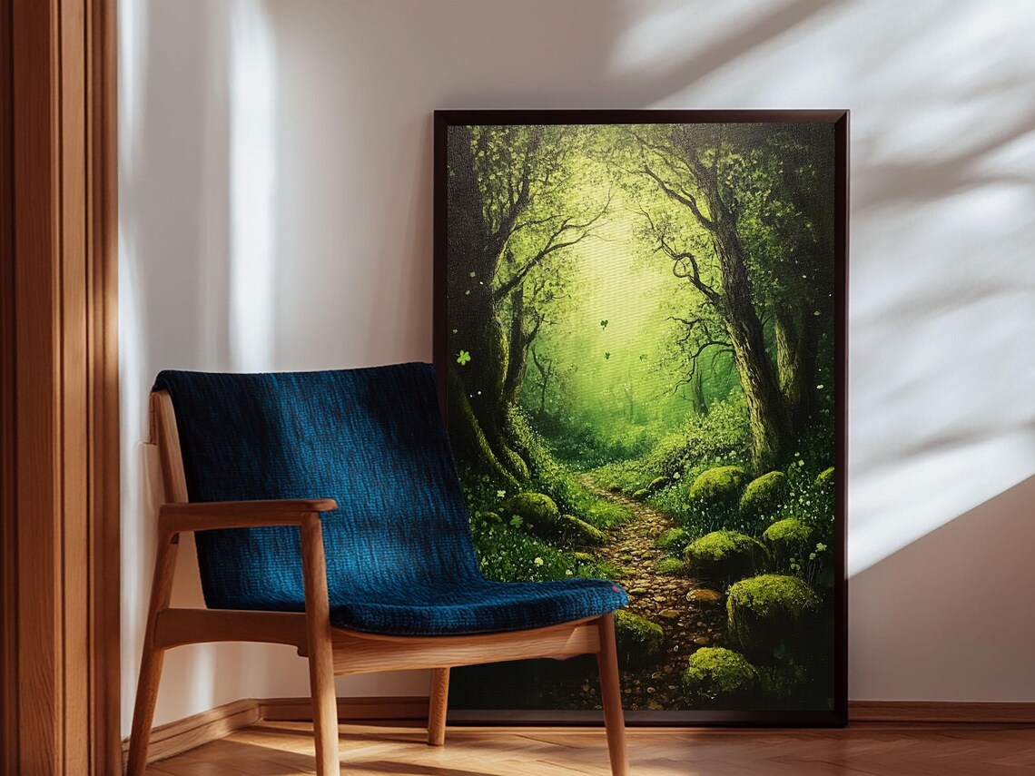 Enchanted Green Forest Path Magical Woodland Light Fantasy Nature Art Poster