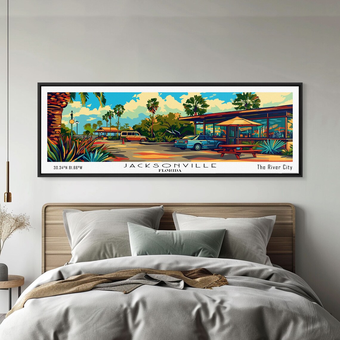 Jacksonville Florida Retro Cafe Palm Trees Vintage Cars Travel Poster - Image 2