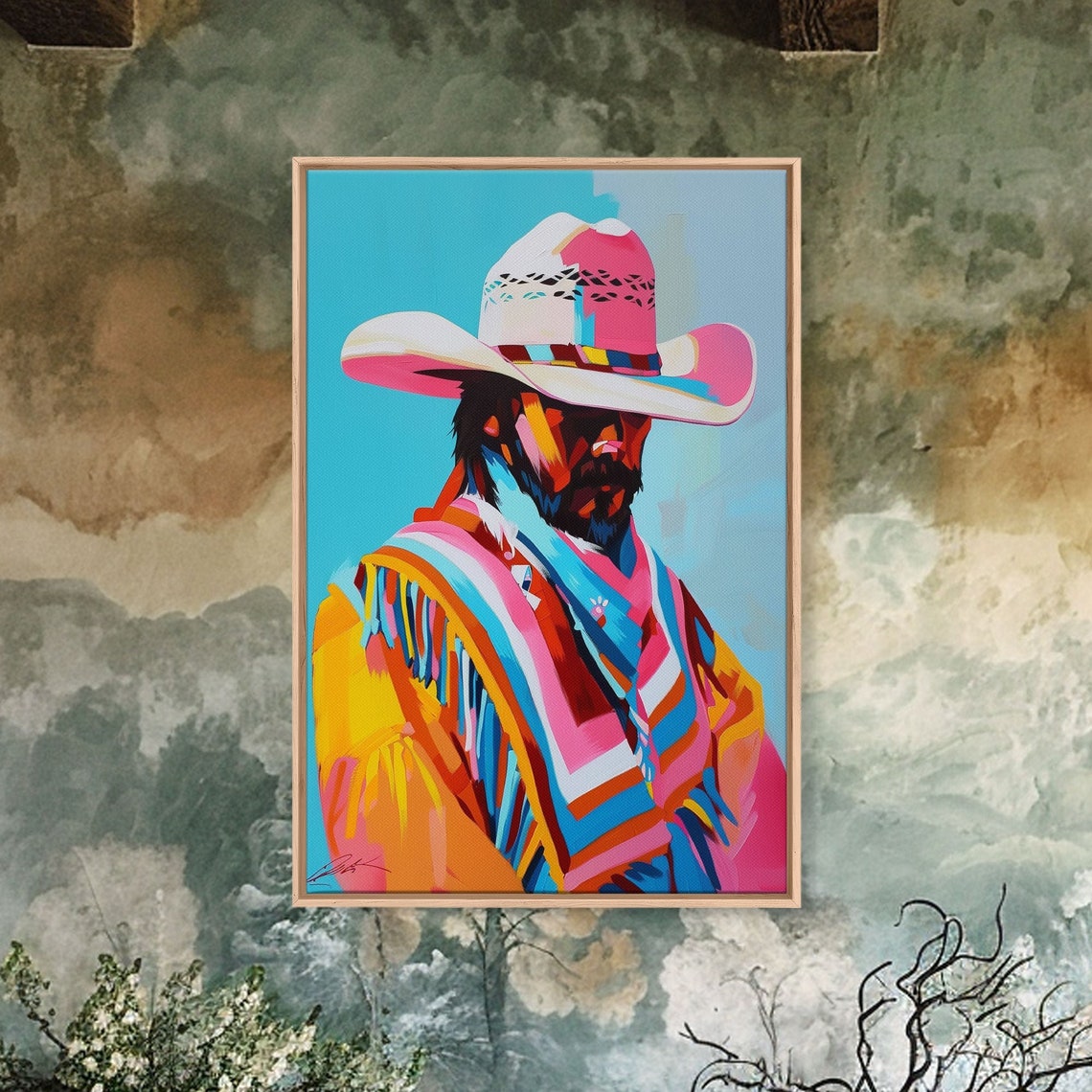 Vibrant Pop Art Cowboy Portrait In Neon Pink And Blue Wall Poster - Image 5