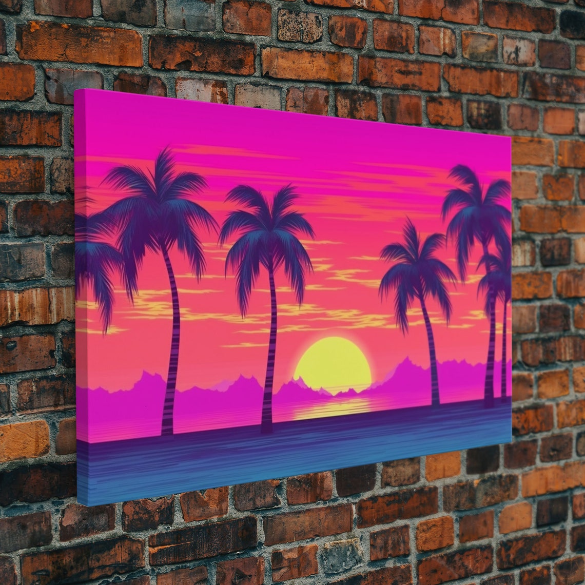 Beach Sunset Wall Art Framed Print Colorful Painting Vibrant Art Synthwave Style Warm Colors Pop Art Style Tropical Art - Image 4
