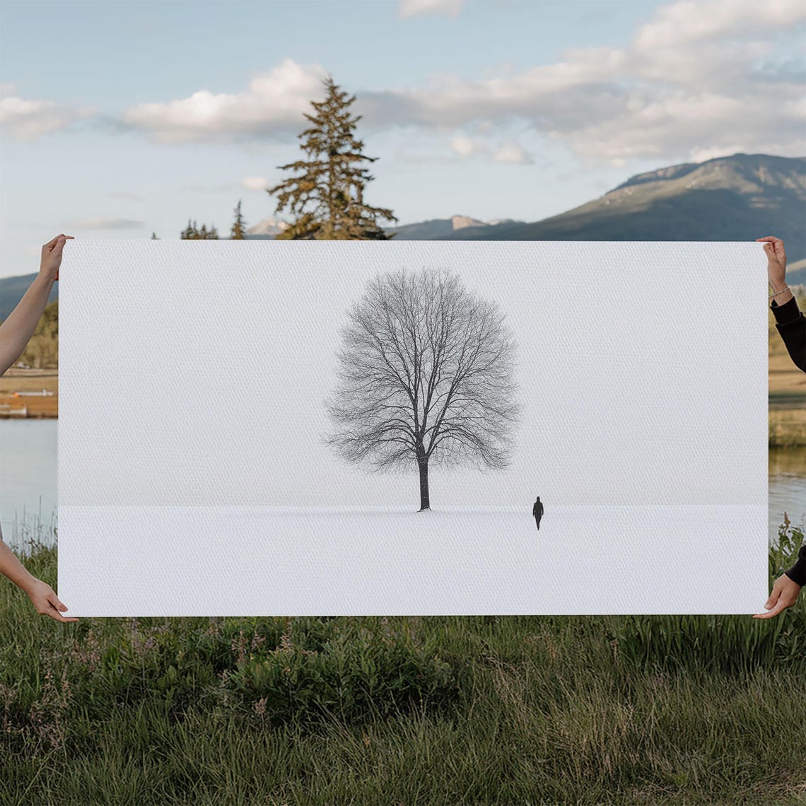 Lone Bare Tree Winter Snowfield Minimalist Serene White Art Poster - Image 5