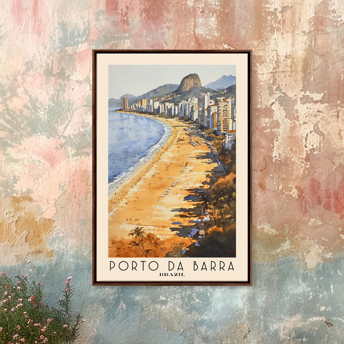 Porto da Barra Brazil Golden City Beach High Rises Watercolor Poster