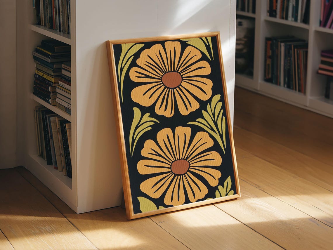 Mid Century Modern Mustard Flowers Retro Botanical Art Poster - Image 6