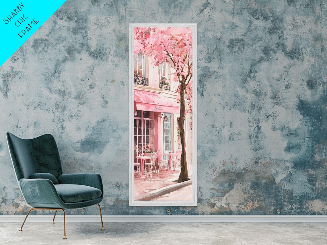 Parisian Cafe Pink Blossom Street Scene France Travel Poster - Image 5