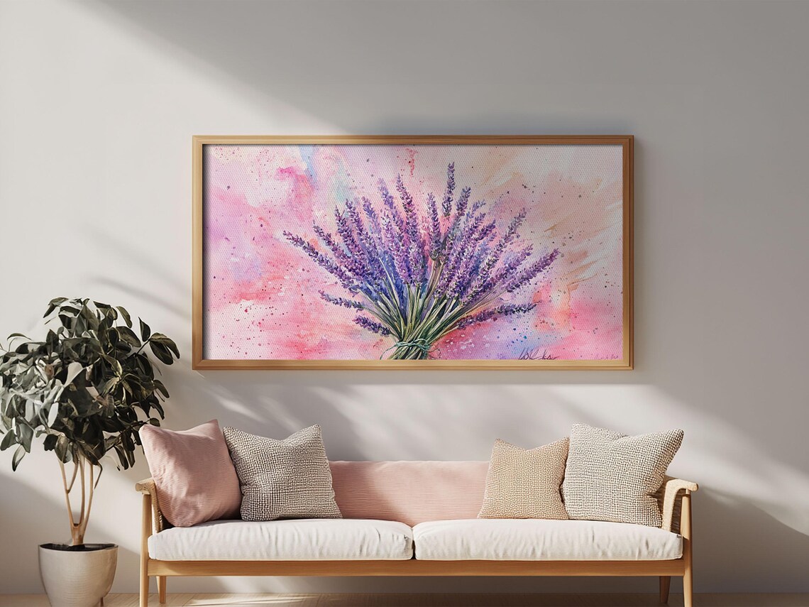 Lavender Bouquet Watercolor On Pink Background Purple Floral Poster - Image 5