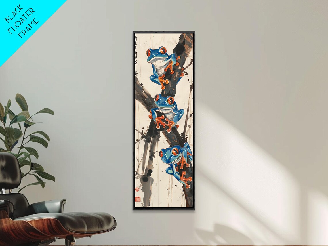Three Blue Tree Frogs, Japanese Ukiyo-E Style - Image 2