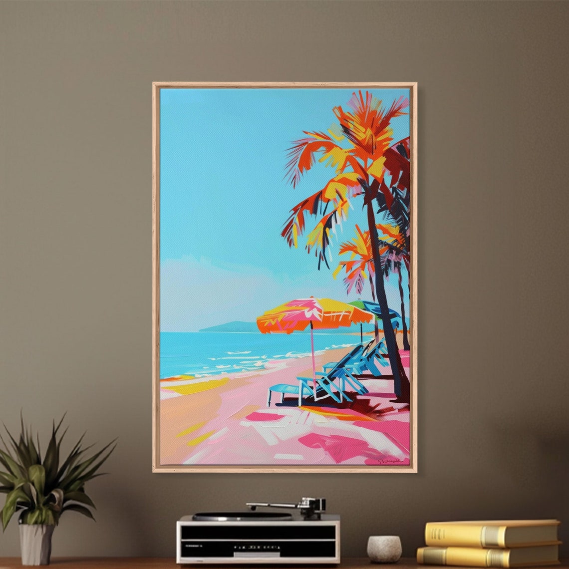 Palm Trees And Sun Loungers Tropical Beach Paradise Wall Art