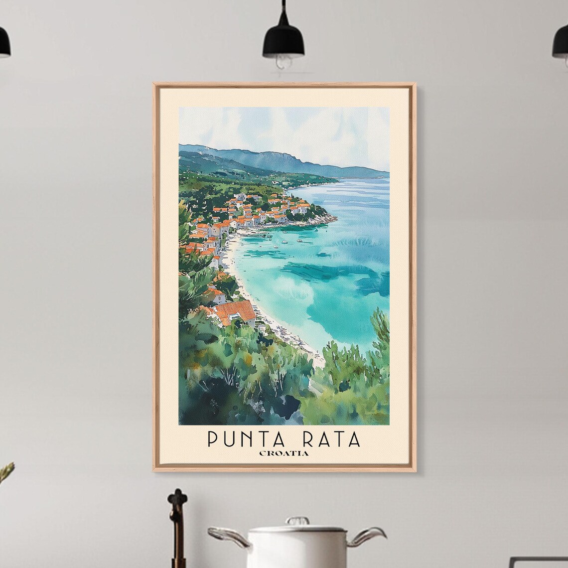 Punta Rata Croatia Red Roof Coastal Town Turquoise Bay Hillside View Watercolor Poster - Image 6