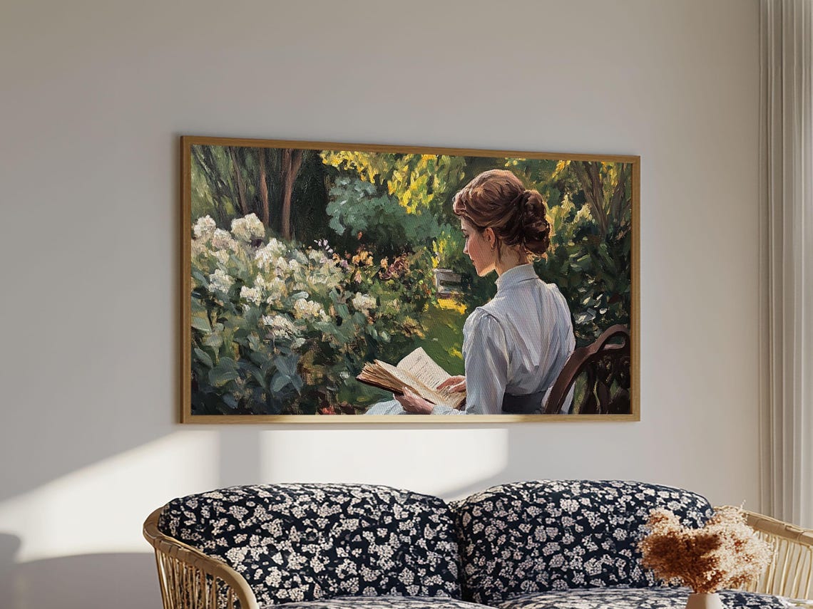 Victorian Oil Painting Print Of A Woman In The Garden Framed Print Ready To Hang Art Woman In Garden Painting Wall Art