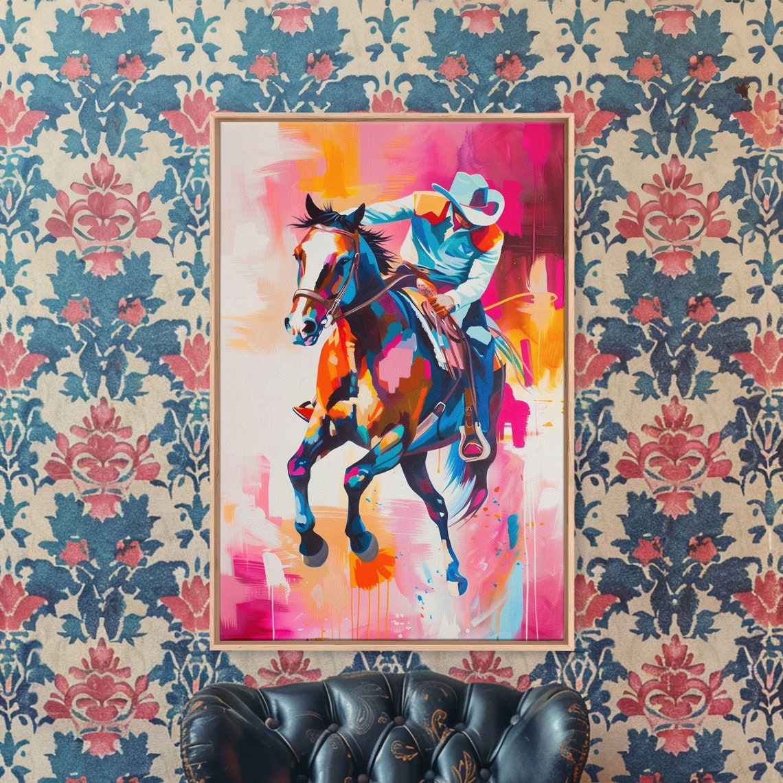 Colorful Cowboy Riding Galloping Horse Western Pop Art Rodeo Poster - Image 4