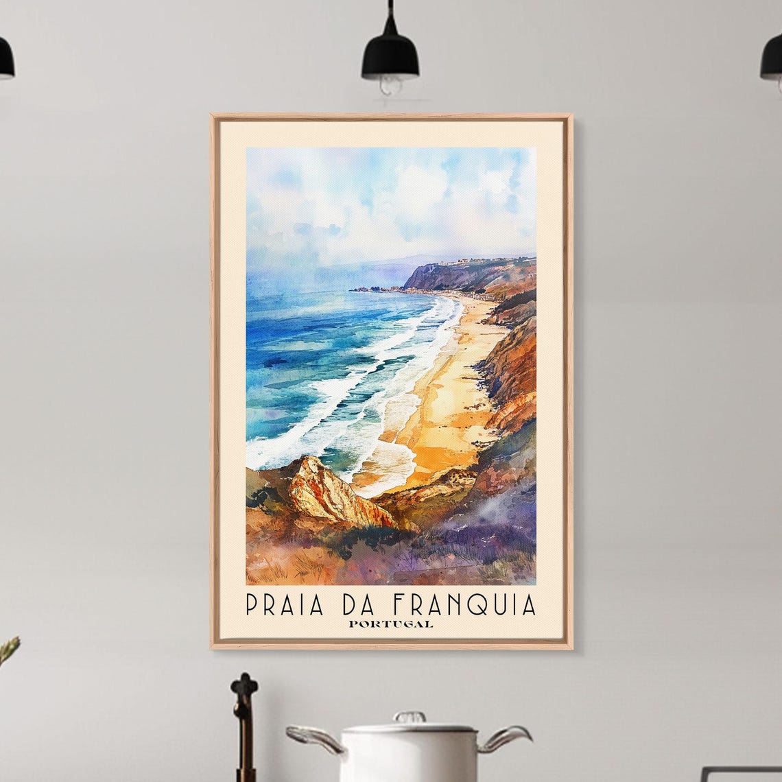 Praia Da Franquia Portugal Watercolor Print Vacation Gift Portugal Wall Art Beach Painting Beach Decor Large Wall Art Wood Frame Art - Image 6