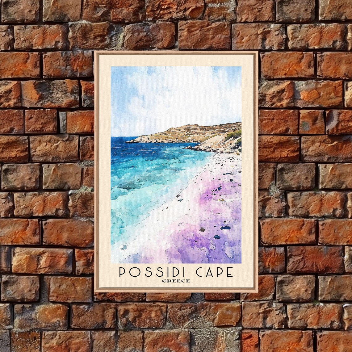 Possidi Cape Greece Violet Shore Turquoise Sea Watercolor Travel Poster - Image 4