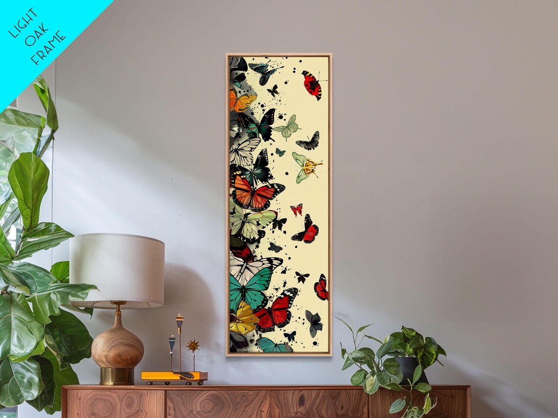Colorful Butterflies Cream Background Tall Japanese Style Art Poster