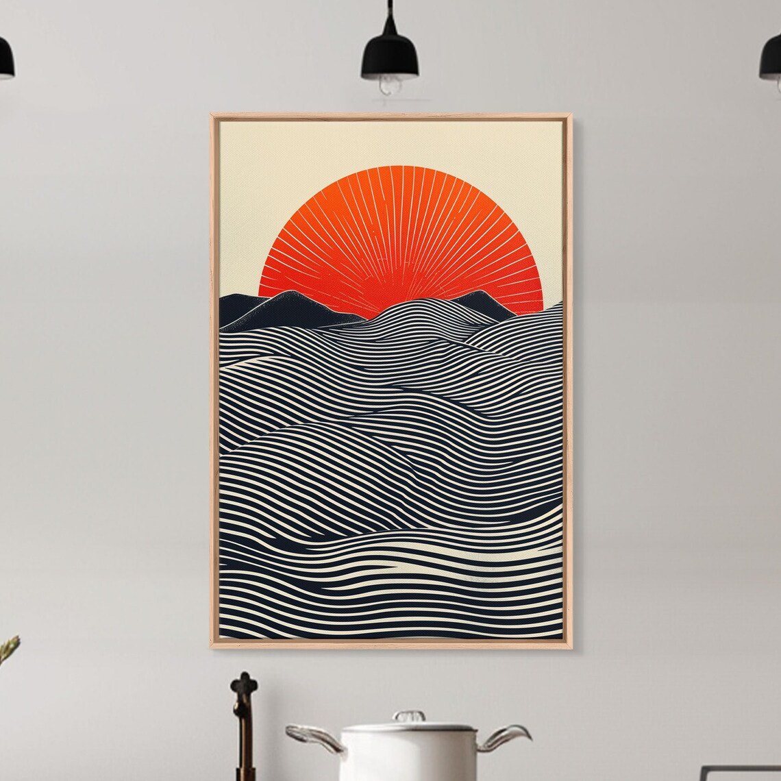 Modern Japanese Sunset Waves Line Art, Japandi Art Print - Image 5